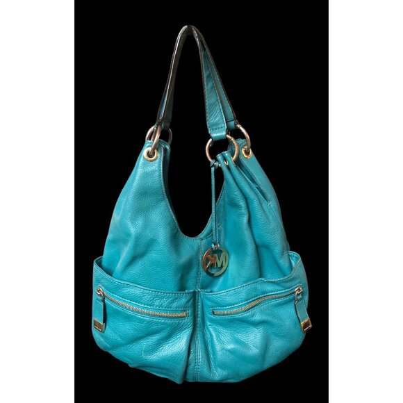 Michael Kors Handbags - Michael Kors Pebbled Leather Teal Green Teal Shoulder Bag Snap Closure